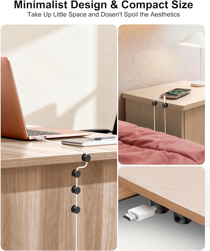 OneLeaf 8 Pack 360° Rotatable Strong Magnetic Cable Clips Cord Holder for Nightstand, 1s Lock Phone Charger Holder, Adhesive Magnetic Cord Clips for Home/Office/Car/Game Station, Smooth Adjustable