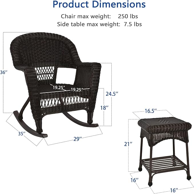 Jeco 3 Piece Rocker Wicker Chair Set