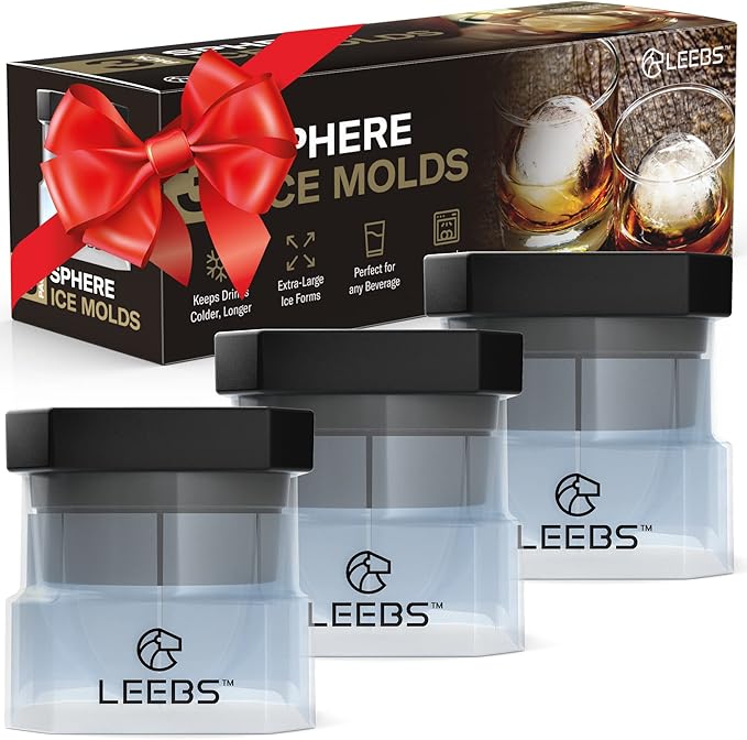 Silicone Freezer Press Sphere Ice Ball Maker Mold, 3 Pack for Large Round Craft Whisky Ice Balls - Bourbon, Scotch, Old Fashioned, Cocktail Drinks - by LEEBS