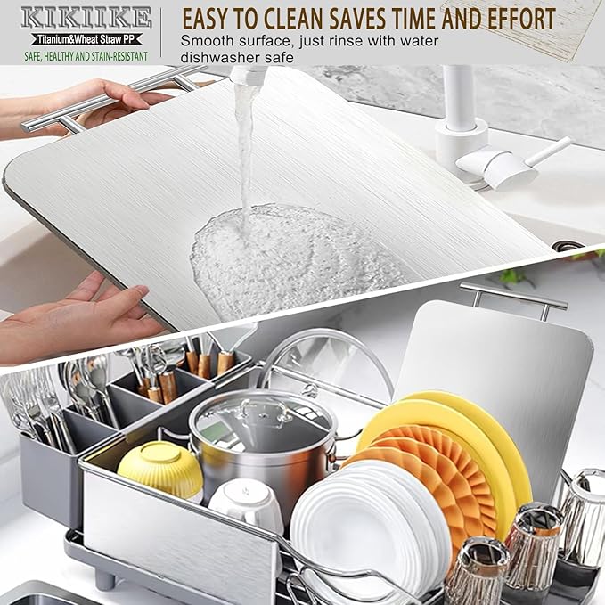 Titanium Cutting Board Double Sided Pure Titanium Cutting Boards for Kitchen, Pure titanium & Wheat Straw PP Food Grade metal chopping boards Easy to Clean Large Size