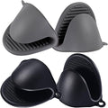 2 Pairs Mini Oven Gloves Silicone Heat Resistant Cooking Pinch Mitts Potholder for Kitchen Cooking & Baking (Black and Grey)