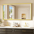 Keonjinn 55" x 30" Gold Bathroom Mirror, Brushed Gold Metal Framed Mirrors, Beveled Tempered Glass, Shatterproof, Aluminum Alloy, Decorative Rectangular Vanity Mirror, Wall Mirrors for Over Sink