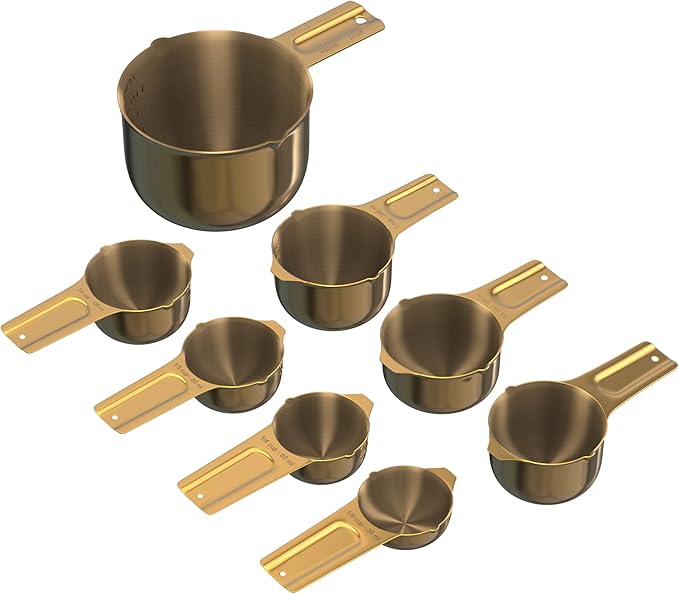 Color Up Measuring Cup Set, 8 Piece – Includes 2 Cup, Gold Finish, Stainless Steel, Accurate for Wet & Dry Ingredients, Embossed Markings, Easy-Pour Spouts, Dishwasher-Safe, Kitchen Essential