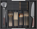 Utensil Organizer Silverware Tray for Drawer - Bamboo Knife Drawer Organizer Expandable Cutlery Organizer in Drawer Knife Block W12.8-20.2" x L16 x H2 (Black)