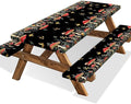 Mushroom Picnic Table Cover with Bench Covers, Camping Essentials, Waterproof Windproof Camping Tablecloth, Fitted Tablecloth Cover with Elastic Edge, for Indoor & Outdoor, Garden, 3 PCS, 30x72 Inch