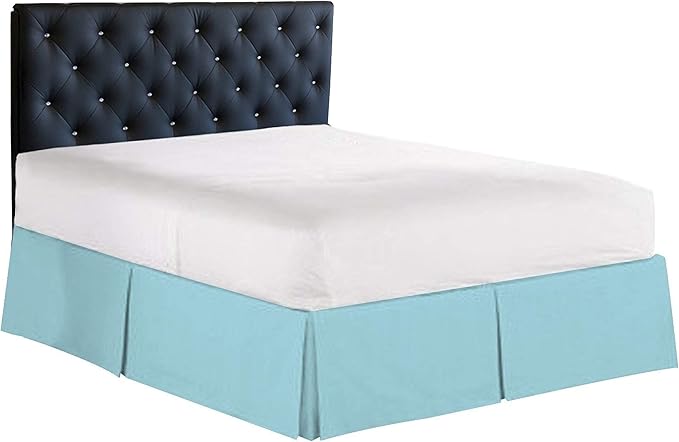 Bed Skirt - 100% Cotton 800 Thread Count Box Pleated Bed Skirt - Luxury Pleated Dust Ruffle, Hotel Quality Modern Bed Skirt, Easy Fit with 12 Inch Tailored Drop, Full XL, Aqua Blue