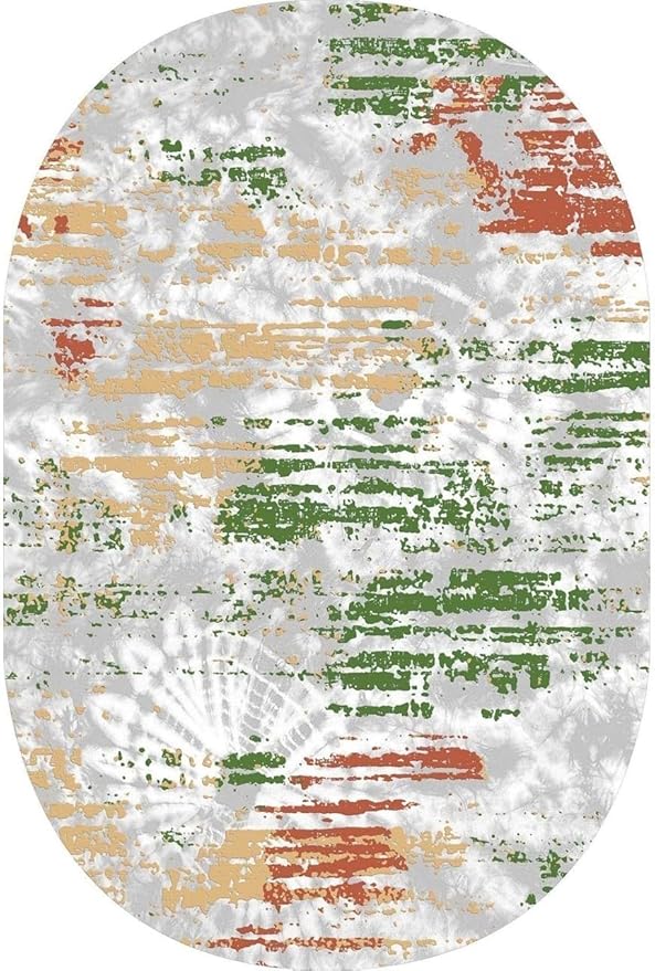Distressed Abstract Art Aesthetic Deco Indoor Oval Rugs 10x12 for Living Room Bedroom Dining Room Soft Non Skid Easy Clean Big Carpet Nursery Dorm Farmhouse Rustic Grey Green Tie-Dye Texture Area Rug
