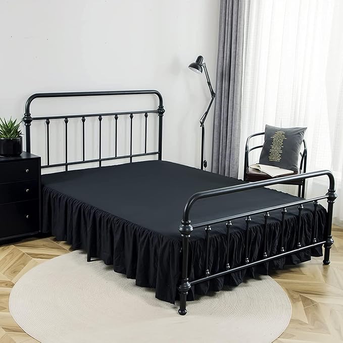 Bed Skirt Full Size Ruffled Bed Skirt with Split Corners, 16 Inch Drop Dust Ruffle Bed Skirt with Platform, Black, Full - 16" Drop