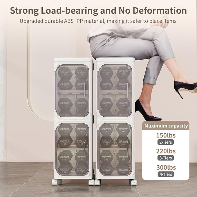 5-Tiers Slim Bathroom Storage Cabinet, Foldable Storage Cabinets,Narrow Bathroom Storage,Movable Bathroom Storage Organizer for Small Spaces,Bathroom,Kitchen,Laundry,White