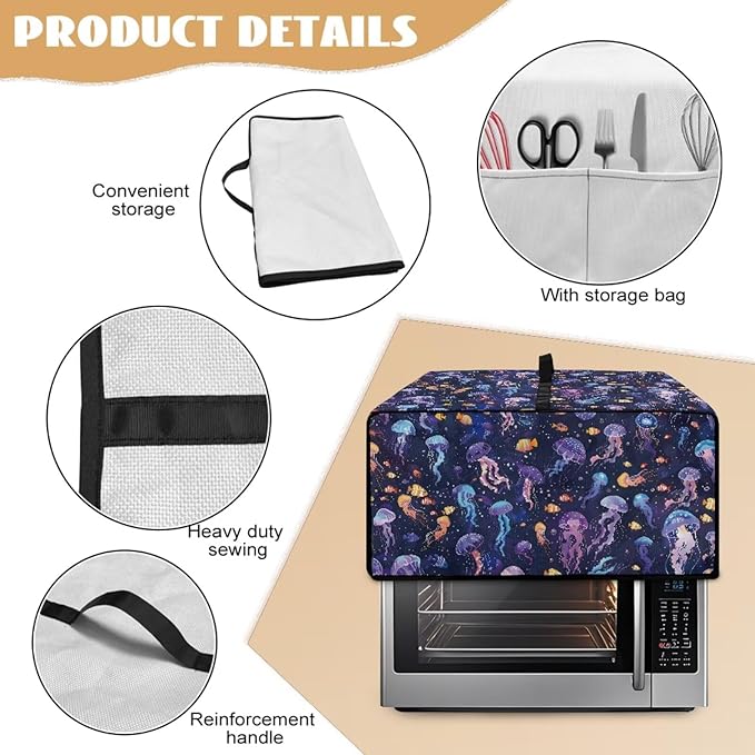 Jellyfish Clownfish Bubble Print Microwave Oven Cover Dust-Proof Fabric Toaster Oven Covers Easy to Clean Foldable Microwave Oven Grill Cover Protector with Top Handle, S