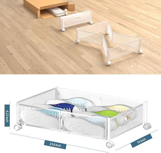 Under Bed Storage Containers, Under Bed Shoe Storage With Wheels, Foldable Bedroom Storage Organization with Handles, Under Bed Storage Bins Drawer For Clothes, Blankets And Shoes, Bedding