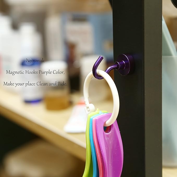 Neosmuk Magnetic Hooks, Heavy Duty 30lb+ Strong Magnet Hook for Cruise Cabins, Cruise Essentials 2026 for Hanging, Metal Wall Refrigerator Hangers (Purple, 10 Pack)