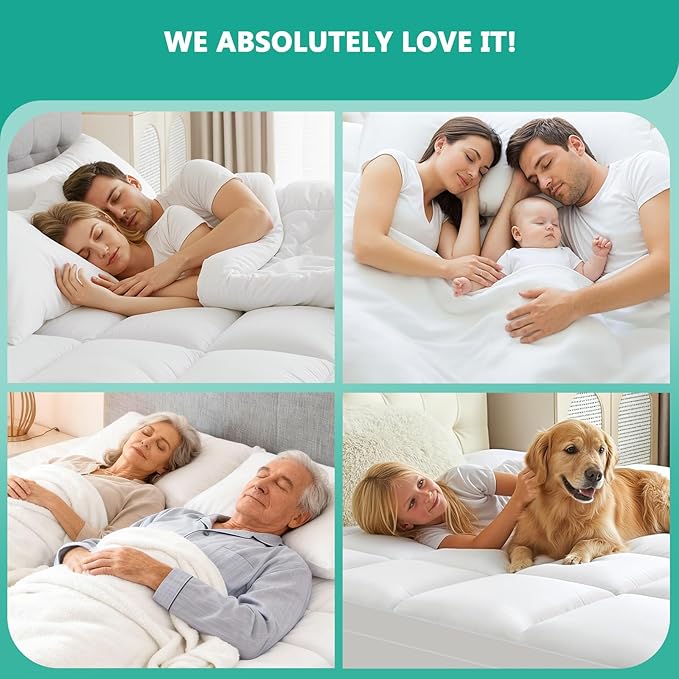 Twin Mattress Topper - Extra Thick Mattress Pad Cover - Pillow Top with Soft Breathable Spiral Fiber Filling, 8-21 Inch Deep Pocket, Cooling, White