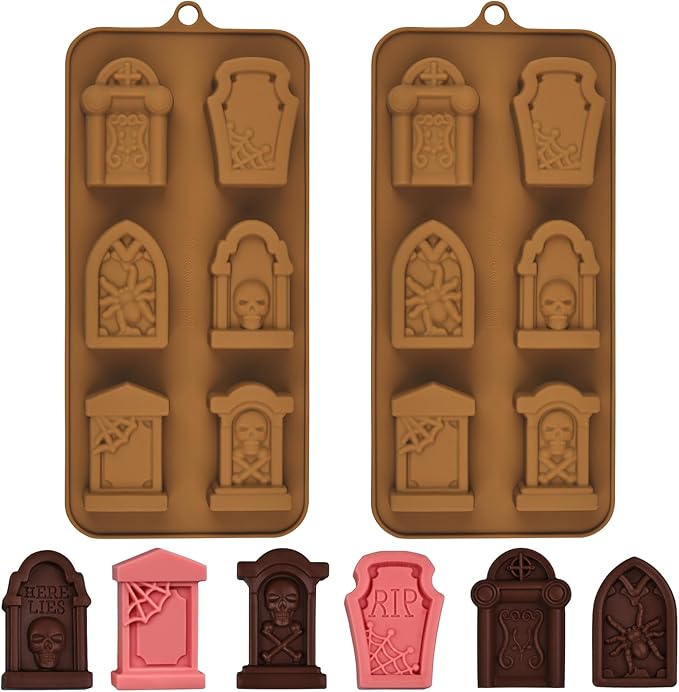 EDUEE Halloween Chocolate Molds RIP Gravestone Candy Mold 2 pcs Silicone Tombstone Ice Cube Mold (2 x 1.42 inch)