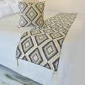 The HomeCentric King/Queen/Twin Blue Decorative CA King 86"x18" Bed Runner with 2 Pillow Cover, Lace & Moroccan Decor Bed Scarf on Jacquard Fabric - Akida
