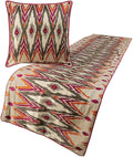The HomeCentric King Queen Twin Multi Color & Pink Decorative Twin 53"x18" Bed Runner with Pillow Cover, Embroidered & Beaded Bed Scarf on Cotton Linen Fabric - My Ikat Love