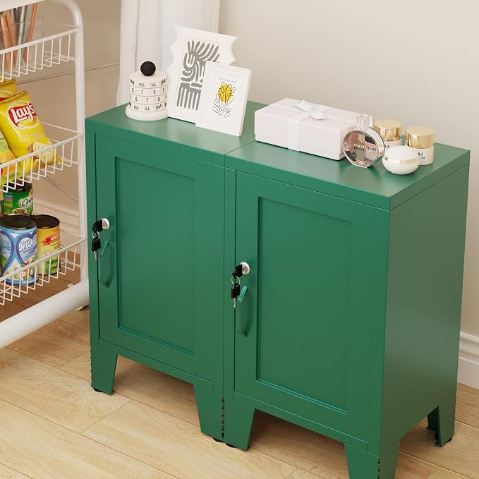 ALBAD Metal Nightstand with Lockable Cabinet, Compact Mini Locker Bedside Table