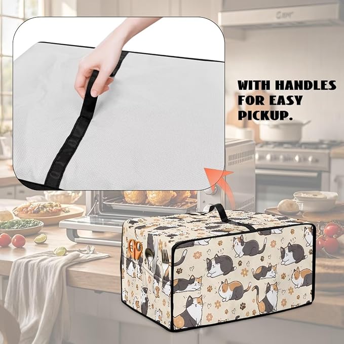 Cute Cats Paw Floral Print Microwave Oven Cover Waterproof Dust-Proof Microwave Oven Cloth Cover Polyester-Linen Fabric Small Appliance Dust Cover Case Protections Protector, M