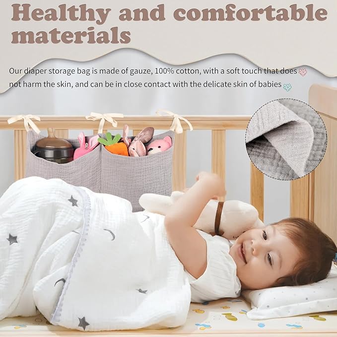 Cotton Baby Nappy-Bag Organizer, Bunk Bedside Hanging Bag, 2-Pocket, 15*7.5 Inches, Printing