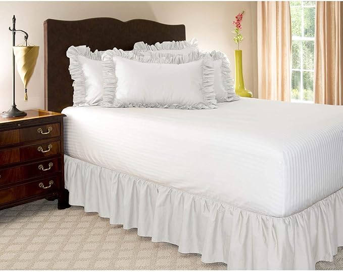 KRISHNA Ruffled Bed Skirt with Split Corners Twin, 100% Microfiber Hotel Quality, 10 Inch Drop Dust Ruffle Gathered Bedskirt with Platform, 39" x 75", White