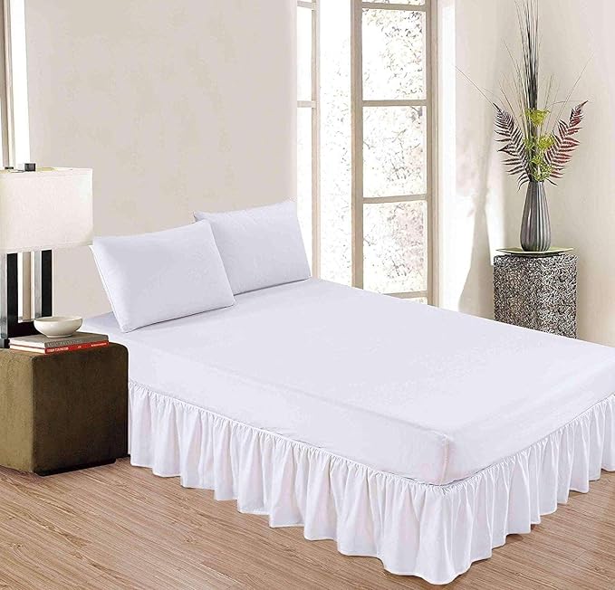 SlumberWell Queen Bed Skirt with Split Corners, Soft Microfiber, 16 Inch Drop, White Solid, Elegant Ruffled Design