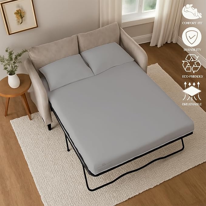 Sleeper Sofa 4 Piece Bed Sheet Set Premium Quality 100% Cotton 500 Thread Count, Smooth & Super Soft Sateen Weave, Extra Soft Bed Sheets, Wrinkle Free, 8 Inch Deep Pocket (Queen, Silver)