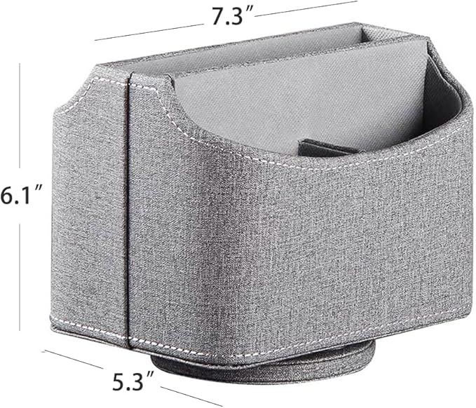 PU Leather Remote Control Holder,360 Degree Spinning Desk TV Remote Caddy,Desk Organizers and Accessories,for Controller,Media,Mail,Calculator,Mobile Phone,Pen Storage Holder (Gray Cloth)