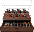 Premium Pocket Knife Display Case for 30 Knives - Large Wooden Knife Organizer, Storage & Holder with Unique Pillars, Hinged Cover, Drawer - Knife Collection Box - Handcrafted Father's Day Present
