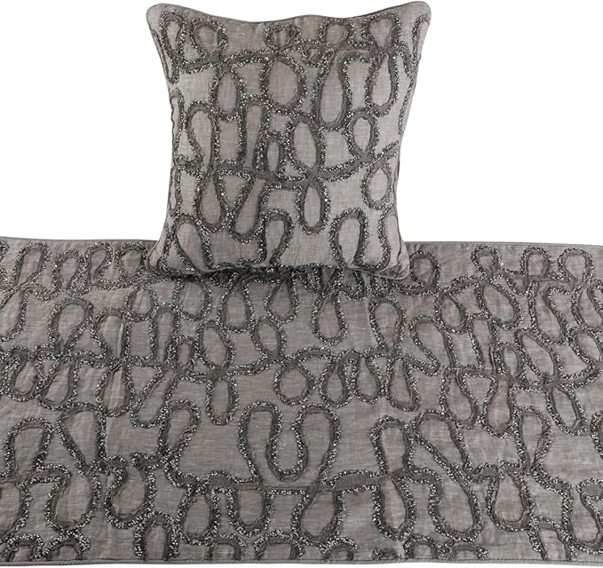 The HomeCentric King Queen Twin Bed Runner, Grey Designer Bed Scarf in Linen with Embroidery, Queen Size 74"x18" Bed Runner with Pillow Cover, Bed Linen Foot Warmer Home Living - Grace Forever