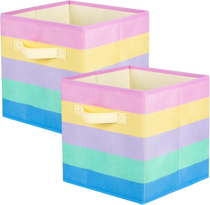 ShellKingdom Foldable Fabric Storage Cubes And Cloth Organizer Drawer For Closet And Toys, 2 Pack (Rainbow)