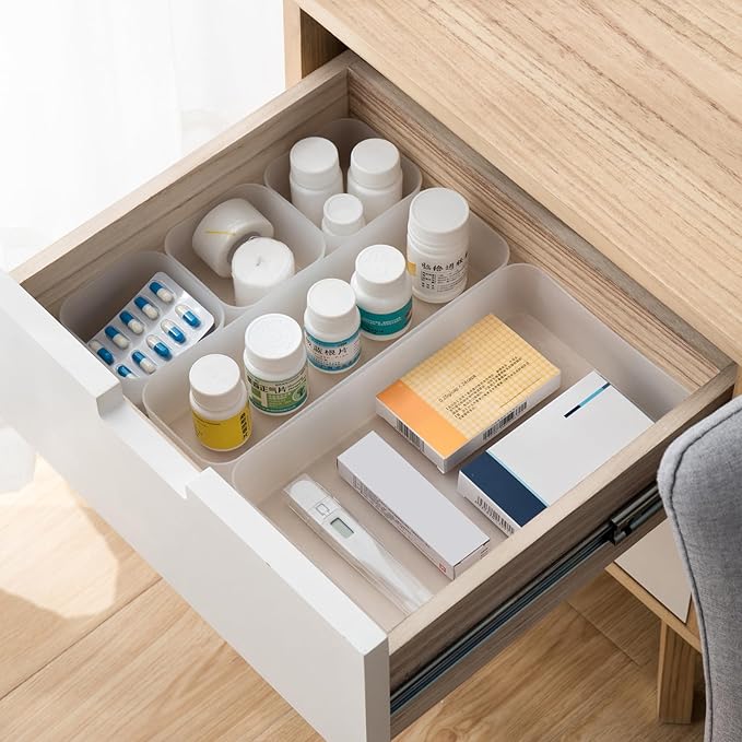 Poeland 5 Pcs Drawer Organizer Tray Storage Box for Bedroom Nightstand Drawer Dresser Bathroom Kitchen Drawer, Frosted