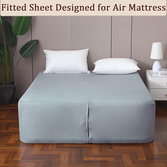 Twin Fitted Sheet for Air Mattress, with 18-24 Inch Extra Deep Pocket, Soft Breathable Air Bed Mattress Sheet Cover for Inflatable Bed, Grey