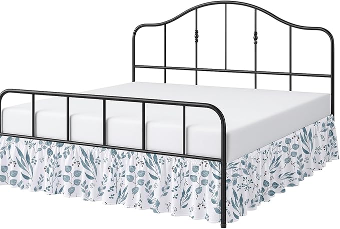 Cottington Lane Ruffled Bed Skirt King Size with Split Corner, Brushed Microfiber Hotel Quality Dust Ruffle, 21" Drop Gathered Bedskirt, Soft, Stylish, Shrink & Fade Resistant, Tranquil Green Petals