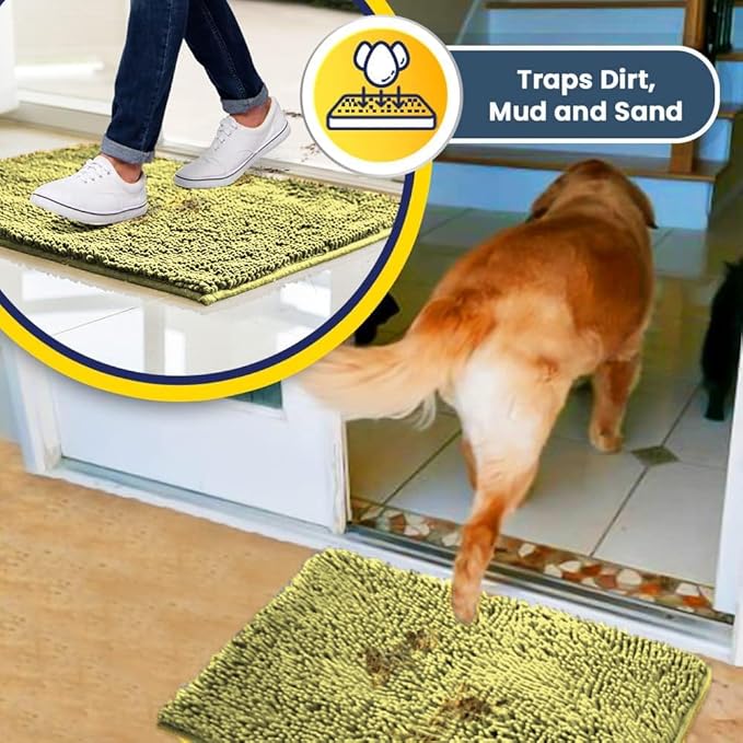 Muddy Mat® AS-SEEN-ON-TV Highly Absorbent Microfiber Door Mat and Pet Rug, Non Slip Thick Washable Area and Bath Mat Soft Chenille for Kitchen Bathroom Bedroom Indoor and Outdoor - Yellow 24" x 120"