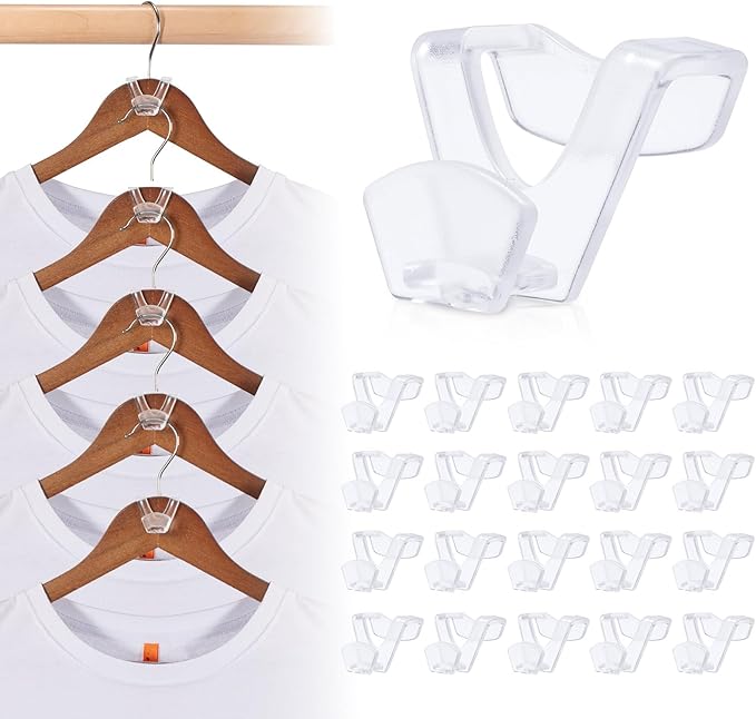 HOUSE DAY Space Saving Hangers 20 Pack, Clear Clothes Hanger Connector Hooks, Heavy Duty Hangers Space Saver, Premium College Dorm Room Essentials, Closet Organizers and Storage