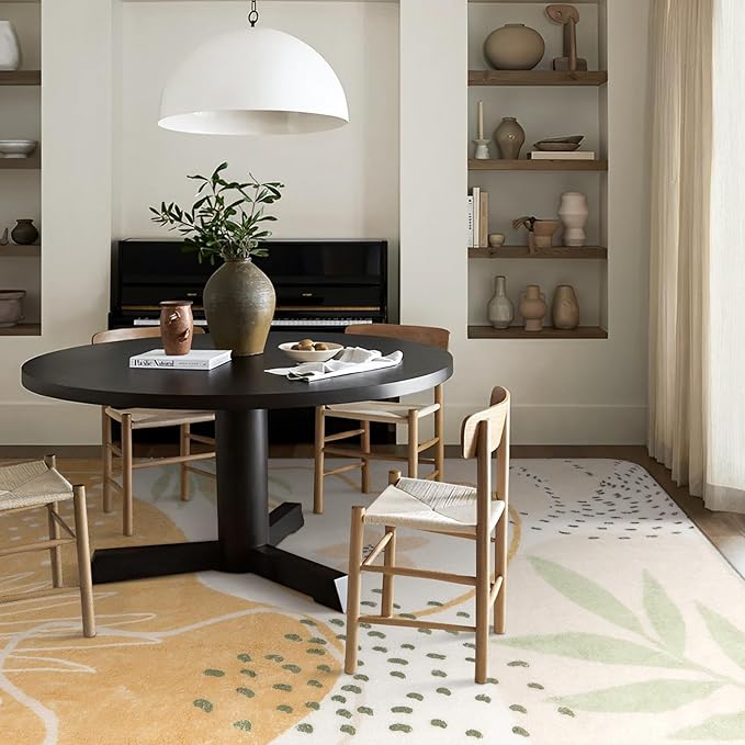 Lahome Boho Washable Rug 6x9 Living Room Carpet Non-Slip Ultra-Thin Large Rug Lightweight Throw Area Rug for Dining Room, Taupe Botanical Print Soft Indoor Rug for Classroom Nursery Bedroom Farmhouse