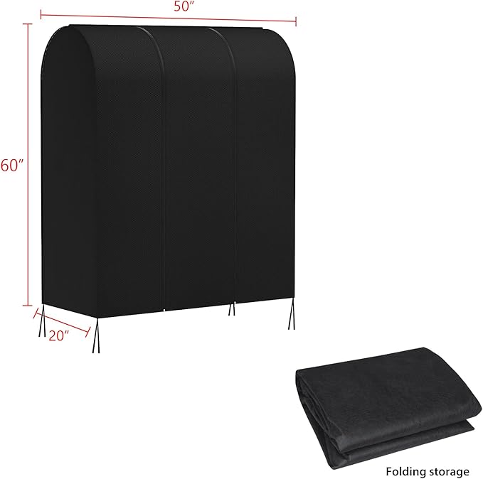 Zilink 50'' Garment Rack Cover Dustproof Clothes Rack Cover Breathable Garment Bags Protector Wardrobe Cover with 2 Durable Zippers for Garment Rack, Black, (Rack Not Included)