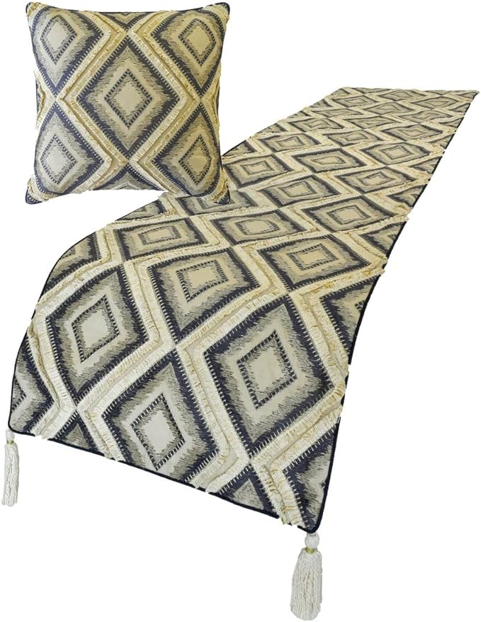The HomeCentric King/Queen/Twin Blue Decorative Twin 53"x18" Bed Runner Without Pillow Cover, Lace & Moroccan Decor Bed Scarf on Jacquard Fabric - Akida