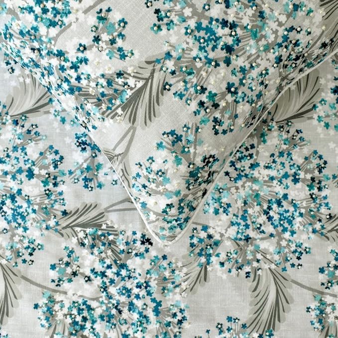 The HomeCentric King/Queen/Twin Blue Decorative King 90"x18" Bed Runner Without Pillow Cover, Cotton & Pearl Embroidery Bed Scarf on Cotton Fabric - Blue Star Fauna