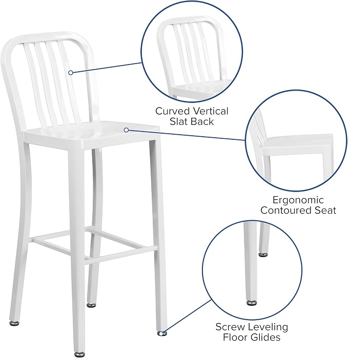 Flash Furniture Gael Commercial Grade 2 Pack 30" High White Metal