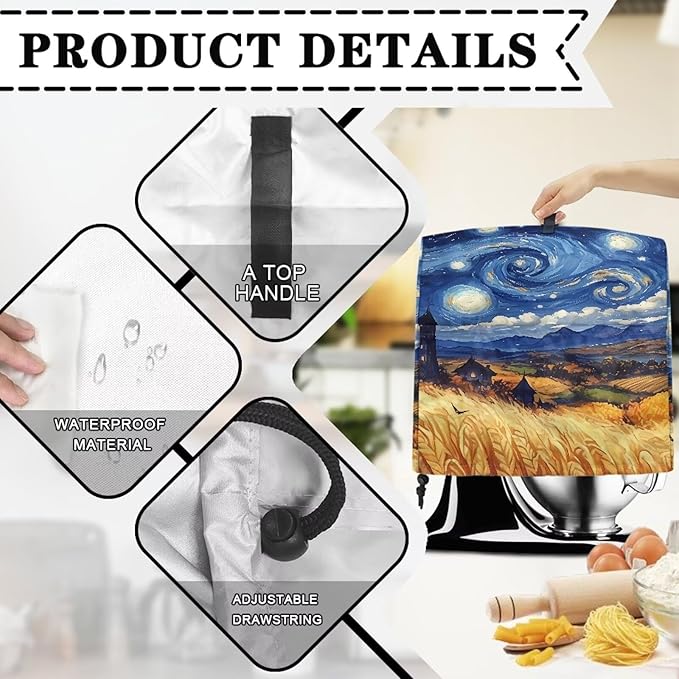 Blue Starry Night Print Mixer Cover Dust Covers with 2 Pocket and Handle Kitchen Appliance Coffee Maker Toaster Dust Covers