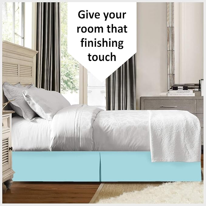 Bed Skirt - 100% Cotton 800 Thread Count Box Pleated Bed Skirt - Luxury Pleated Dust Ruffle, Hotel Quality Modern Bed Skirt, Easy Fit with 12 Inch Tailored Drop, Twin XL, Aqua Blue