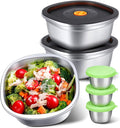 6-Piece Stainless Steel Salad Bowl Set, 3 Bowls (50 oz) & 3 Dressing Cups