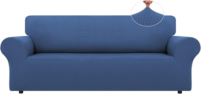 LURKA Stretch Oversized Sofa Slipcovers 1 Piece Couch Covers for 3 Cushion Couch Sofa Furniture Protector Full Sofa Covers with Elastic Bottom for Kids and Pet (X-Large, Blue)