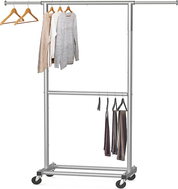Simple Houseware Double Rod Garment Rack, Grey