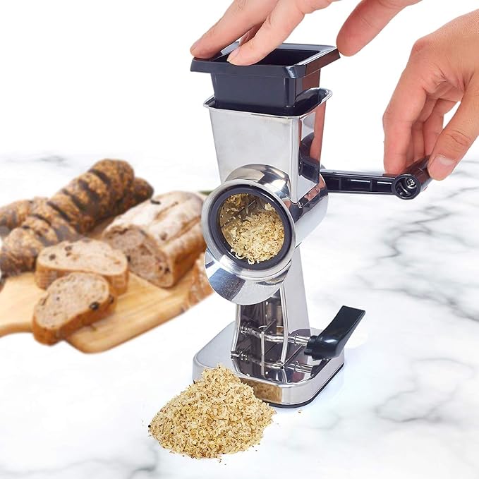 LHS Stainless Steel Rotary Cheese Grater with 3 Interchangeable Drum Blades