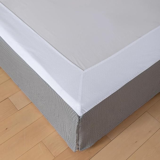Queen Bed Skirt, Wrap Around Bed Skirt with Pleated Corner, 14 Inch Drop Pleated Waffle Weave Bedskirts, Anti-Slip, Microfiber, Grey, 14'' Queen