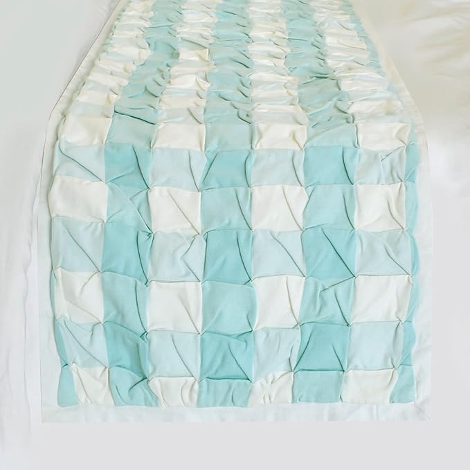 The HomeCentric King/Queen/Twin Aqua Decorative Bed Runner Full 68"x18" Bed Runner with One Pillow Cover, Checkered, Buffalo Plaid, Check Bed Scarf on Cotton Fabric - Aqua Plaid Knots