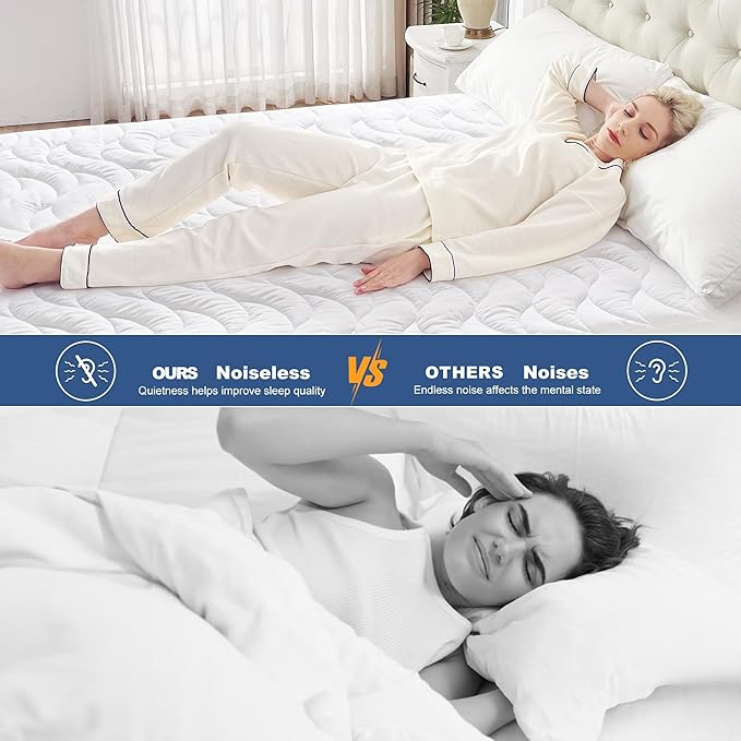 GRT Queen Mattress Protector, 100% Waterproof Mattress Protector Queen with Dual-Layers Protection, Noiseless Quilted Fitted Mattress Pad Cover with 8"-26" Deep Pocket