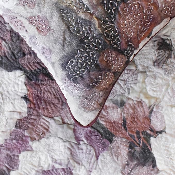 The HomeCentric King/Queen/Twin Purple Decorative King 90"x18" Bed Runner with Two Pillow Cover, Floral, Roses, Bead Embroidery & Handmade Bed Scarf on Jacquard Fabric - Wood Rose